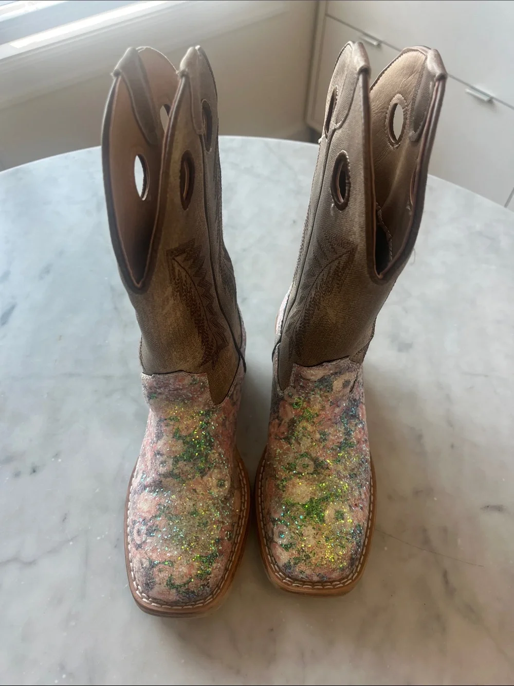 Roper Kids Glitter Pink and Green Western Boots